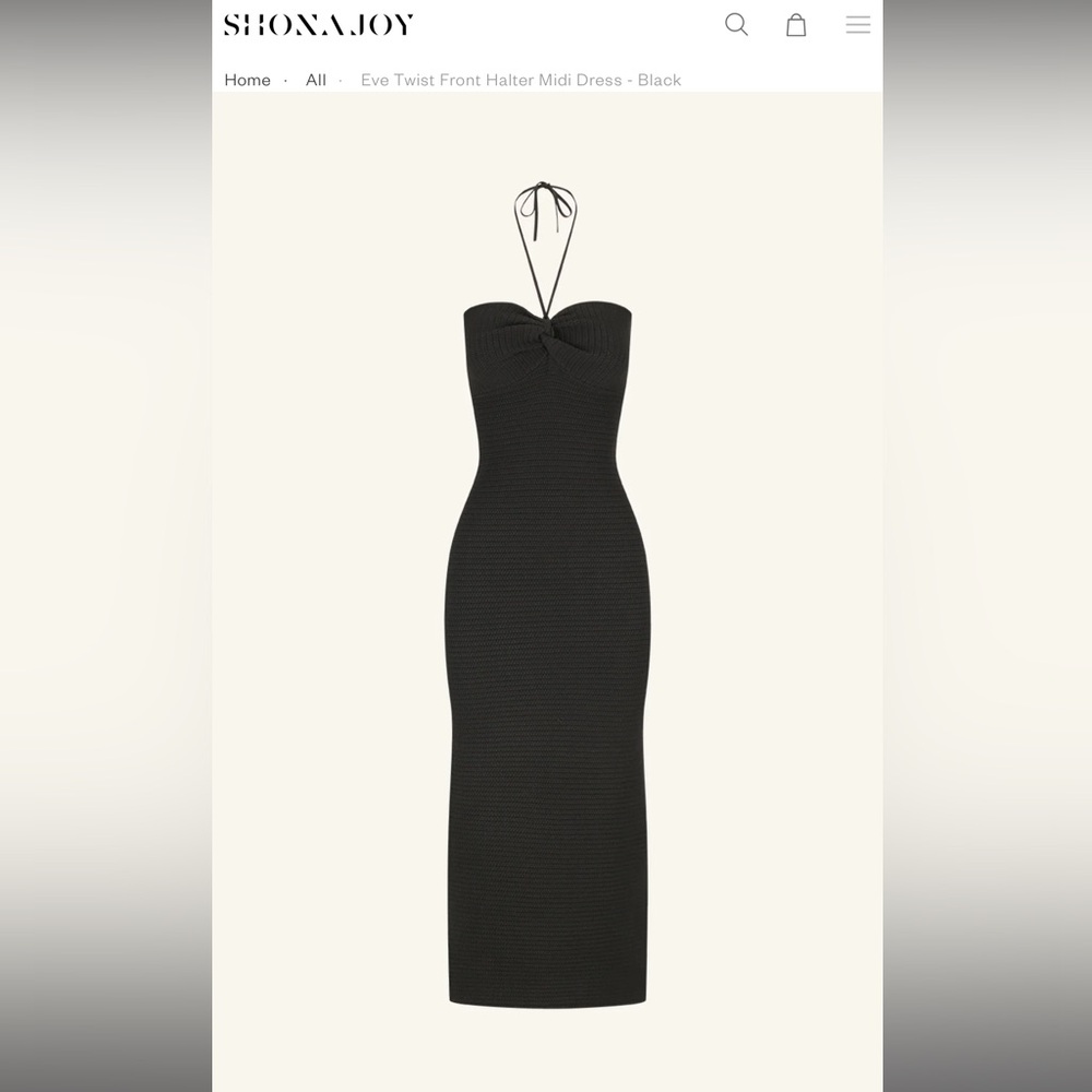 NWOT Shona Joy Eve Twist Front Halter Midi Dress in Black
